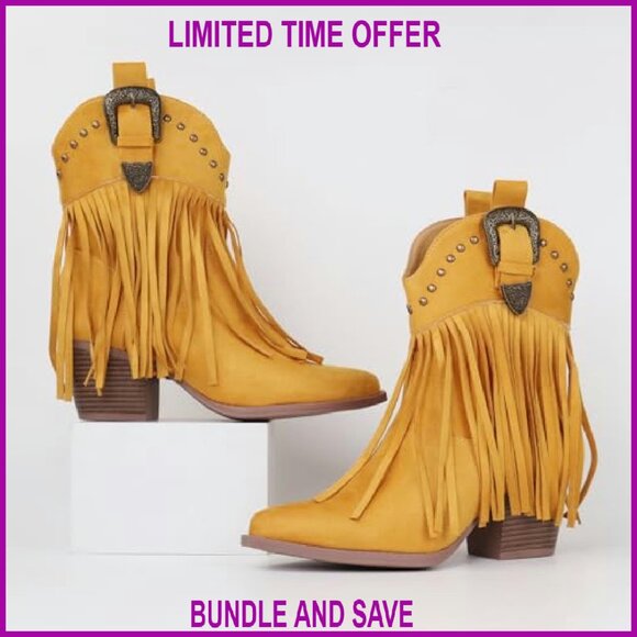 Women's Snip Toe Ankle Boots with Fringe and Studded Accents - Picture 5 of 8